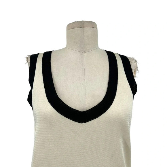 Carolina Herrera Cream Silk Black Rib‎ Trim Tank Top Size Small - Picture 2 of 8